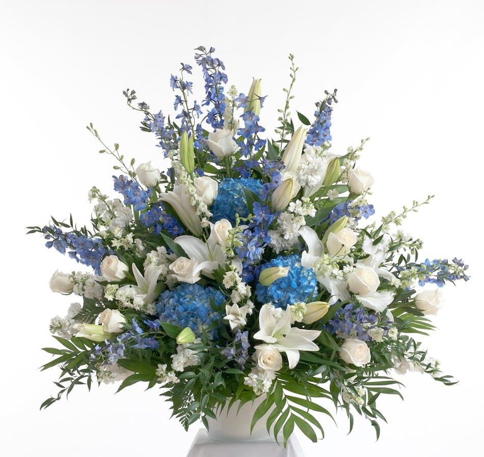 Blue and White Fan Shaped Design - Stadium Flowers