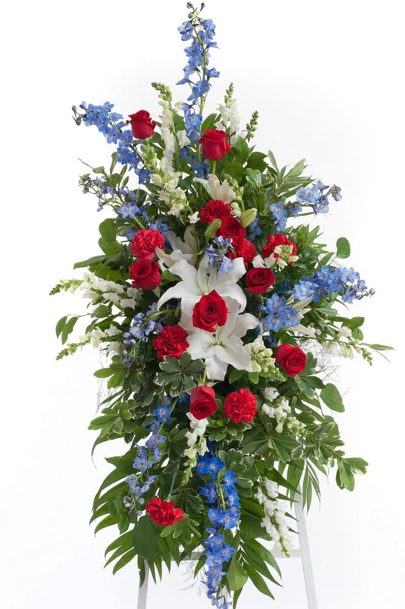 patriotic easel spray stadium flowers standard flower size