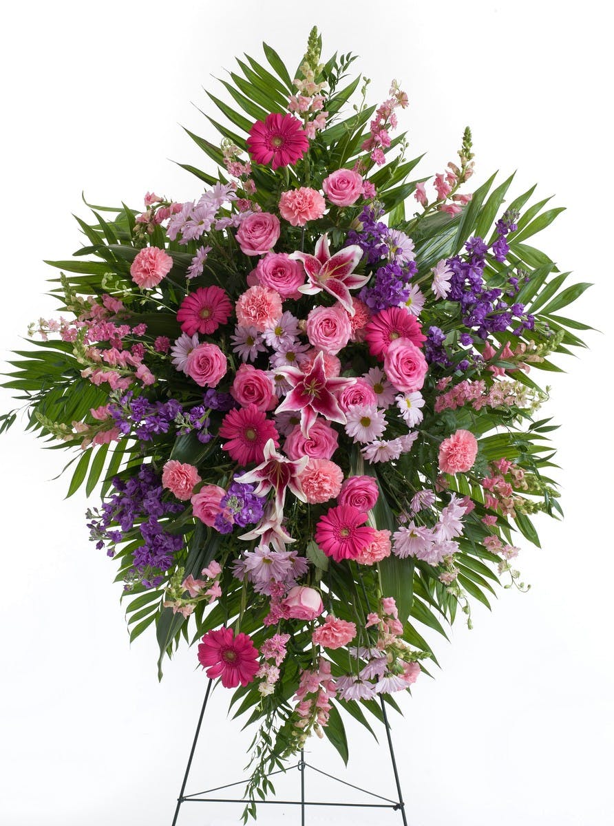Delicate Pink and Lavender Easel Spray Stadium Flowers