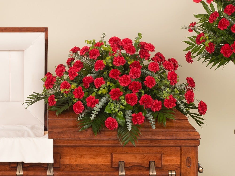 Red Carnation Casket Spray Stadium Flowers