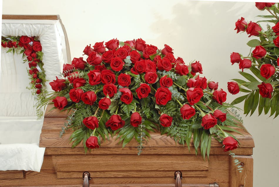 Red Rose Casket Spray Stadium Flowers