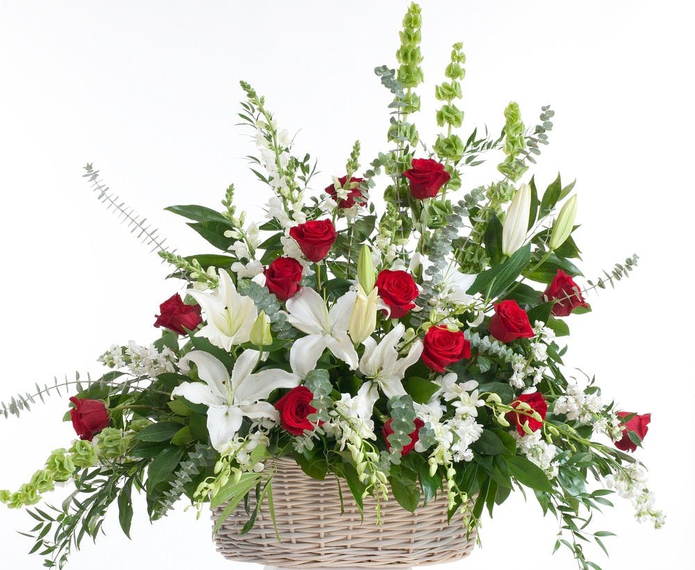 classic red and white floor basket stadium flowers standard flower size