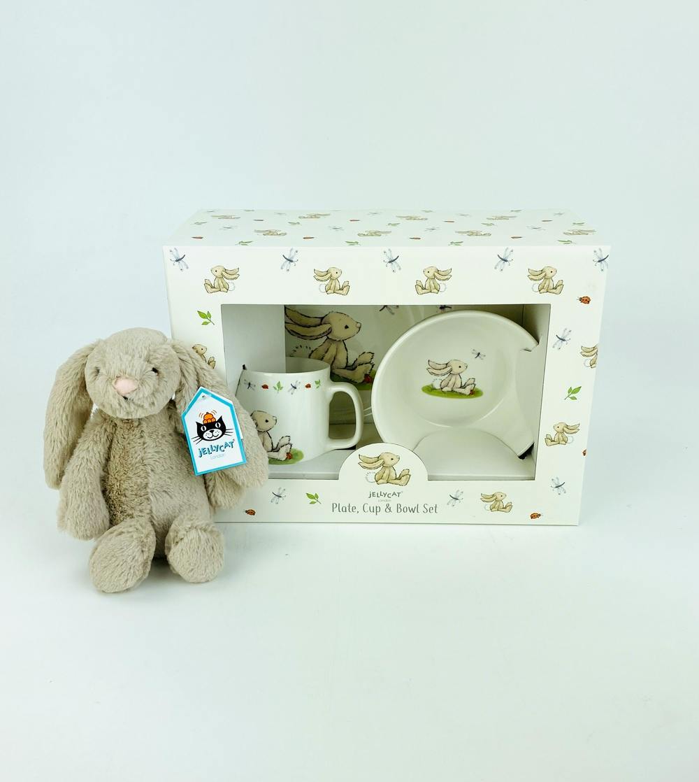 Jellycat 7" Bashful Bunny, Plate, Cup and Bowl Set