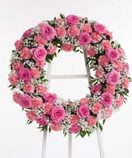 Pink Rose and Carnation Wreath Display